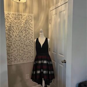 VENUS Black and Purple High Low Cocktail Dress